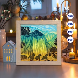Cascade cheval 3D, Svg Shadow Box, pour Cricut, pour la silhouette, modèle en couches, fichiers papier découpé