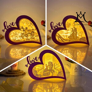 Pack 3 Cartoon Love Box papier knippen, Cartoon Love Box svg, Cartoon Shadow Box, Cartoon silhouet lantaarn, Cartoon 3D-box, lichtbak Svg
