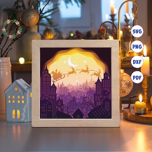 3D Weihnachtsstadt, Shadow Box svg, Für Cricut, Für Silhouette, Layered-Vorlage, Papierschnittdateien