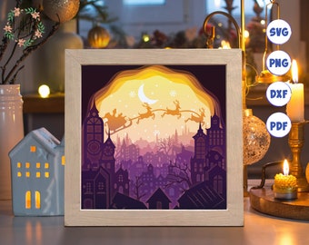 3D Christmas Town Shadow Box SVG: Layered Paper Cut Template (Digital Download)