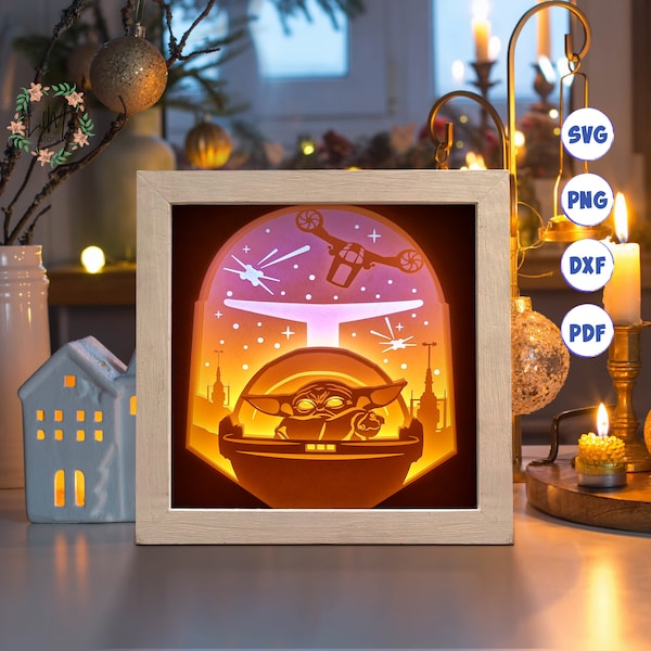 Space Travel Square Paper Cut Light Box Template, 3D Shadow Box SVG Files, Shadow Box Paper Cut, Light Box SVG, 3D Papercut Light Box SVG