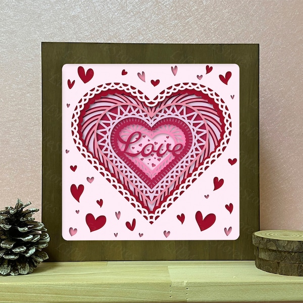 Heart Mandala 3D shadow box svg, Mandala paper cut light box, 3D Mandala shadow box, layered cardstock svg, cricut files