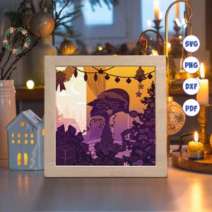3D Christmas Cat 2, Shadow Box Svg, pour Cricut, pour la silhouette, modèle en couches, fichiers papier découpé