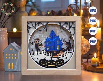 3D Halloween Shadow Box SVG: Haunted House Layered Template (Digital Download)