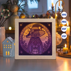 3D Witch Cat 2, Shadow Box Svg, For Cricut, For Silhouette, Layered Template, Paper Cut Files