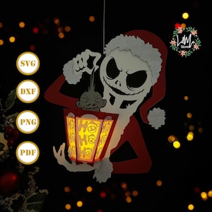 Nightmare Xmas 2 Laterne Papierschnitt, Weihnachtslaterne svg, Xmas Shadow Box, Weihnachtssilhouette Laterne, Weihnachten 3d Box, Light Box svg