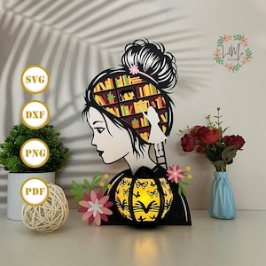 Meisje houdt van boeken lantaarn SVG voor Cricut Project DIY, lantaarn meisje houdt van boeken Lamp voor Valentijn decor, Valentijn schaduwdoos