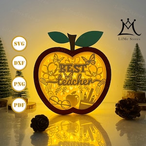 Bester Lehrer Apple Box Papierschnitt, Apple Box svg, Lehrer Schattenbox, Lehrer Silhouette Laterne, Apple 3d Box, Light Box svg