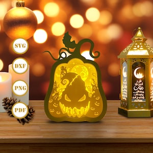 Nightmare Pumpkin Lantern Paper Cut, Pumpkin Lantern svg, Halloween Shadow Box, Halloween Silhouette Lantern, Pumpkin 3d Box, Light Box Svg