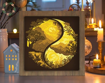 Yin Yang - Paper Cut Light Box - Shadow Box - 3D Papercut Lightbox - DIY