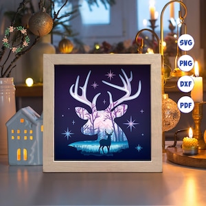 Cerf 3D, Shadow Box Svg, pour Cricut, pour la silhouette, modèle en couches, fichiers papier découpé
