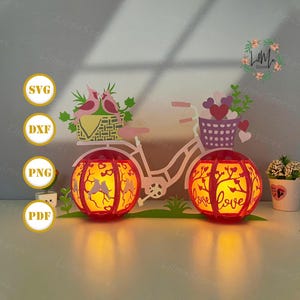 Fietslantaarn papier gesneden, fietslantaarn svg, fiets schaduwdoos, fiets silhouet lantaarn, 3D-fietsvak, lichtbak Svg