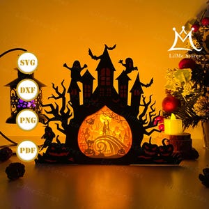 Nightmare Castle Lantern Paper Cut: Halloween Shadow Box SVG (Digital Download))