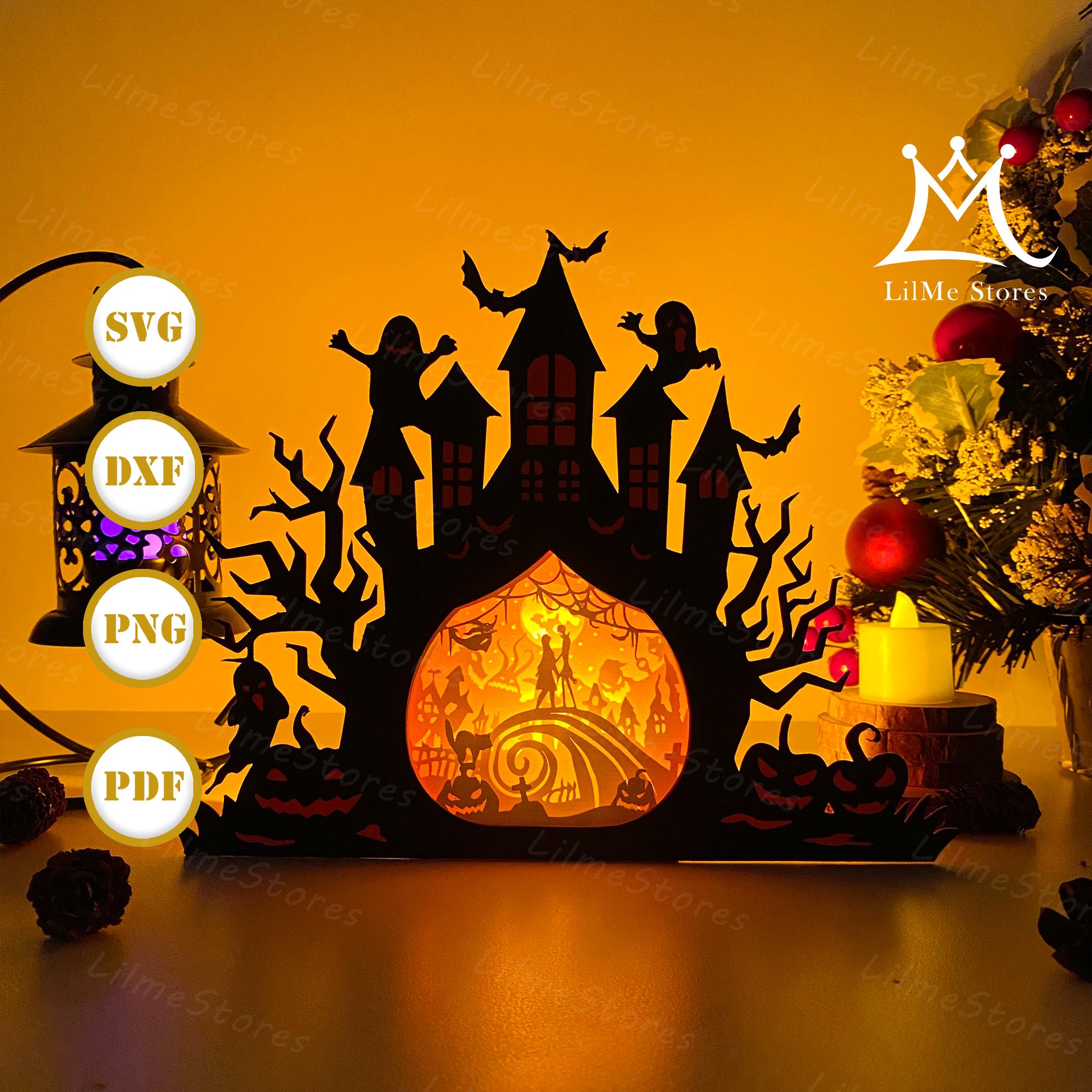 Nightmare Castle Lantern Paper Cut: Halloween Shadow Box SVG (digital ...