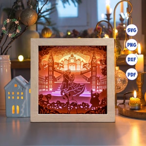 Ragazza e Bestia 3D in formato quadrato, Shadow Box SVG, per Cricut, per Silhouette, modello a strati, file di ritaglio cartaceo