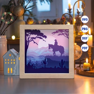 Cowboy 3D 2, Svg Shadow Box, pour Cricut, pour la silhouette, modèle en couches, fichiers papier découpé