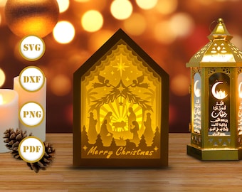 Nativity Scene Paper Cut Light Box Lantern: Xmas SVG (Digital Files)