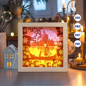 Lanterne 3D carrée, Shadow Box Svg, pour Cricut, pour la silhouette, modèle en couches, fichiers papier découpé