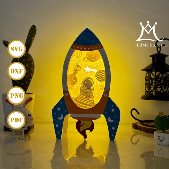 Astronaut Rocket Paper Cut Light Box: 3D Shadow Box SVG (Digital Download) 2