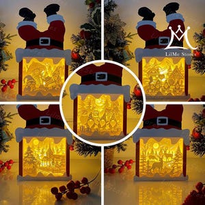Pack 5 Santa Box Christmas 2  Lantern SVG for Cricut Projects DIY, Santa Box Lamp For Christmas Decor, Christmas Shadow Box