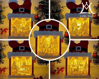 Pack 5 Santa Box Christmas 2  Lantern SVG for Cricut Projects DIY, Santa Box Lamp For Christmas Decor, Christmas Shadow Box