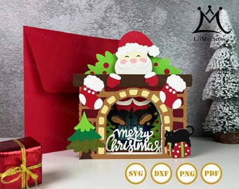 Christmas Fireplace Pop-up Card SVG, Popup SVG Cutting File, Popup gift Cricut, Papercraft SVG, Paper Cut Light Box