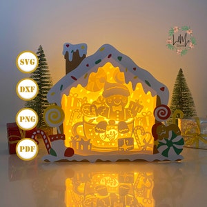 Lebkuchen-Haus Box 2 Laterne Papierschnitt, Weihnachtslaterne svg, Weihnachtsschattenbox, Weihnachtssilhouette Laterne, Haus Box 3d Box, Light Box svg