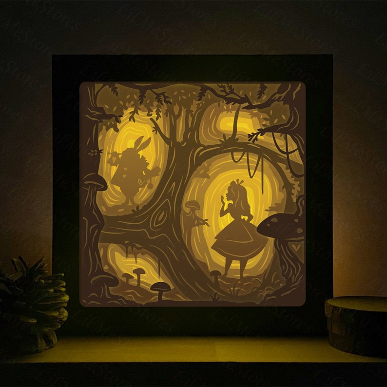 Alice 3D Paper Cut Light Box Shadow Box Night Light Bedroom Etsy