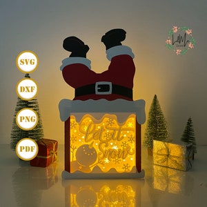 Lanterna di carta tagliata Let it Snow Santa Box, Lanterna di Natale in formato SVG, Scatola delle Ombre di Natale, Lanterna con Silhouette di Natale, Scatola di Babbo Natale in formato 3D, Scatola Luminosa in formato SVG