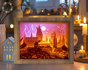Zauberschule - Paper Cut Light Box - Schattenbox - 3D Papercut Lightbox - DIY