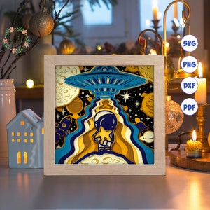 Universo 3D, Caja de sombras SVG, Para Cricut, Para Silhouette, Plantilla en capas, Archivos de corte de papel