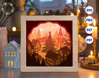 Christmas Village Paper Cut Light Box Template: 3D Shadow Box SVG 2