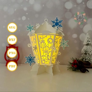 Lantaarn kerst 2 lantaarn papier gesneden, xmas lantaarn svg, xmas shadow box, kerst silhouet lantaarn, kerst 3D-box, lichtbak SVG