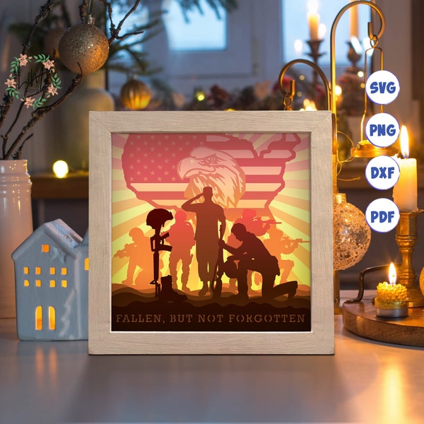 Fallen Soldiers Paper Cut Light Box Template, 3D Shadow Box SVG Files, Shadow Box Paper Cut, Light Box SVG, 3D Papercut Light Box SVG File