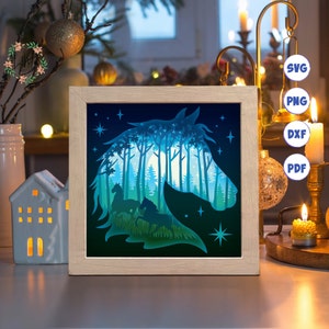 Cheval 3D, Svg Shadow Box, pour Cricut, silhouette, modèle en couches, fichiers papier découpé