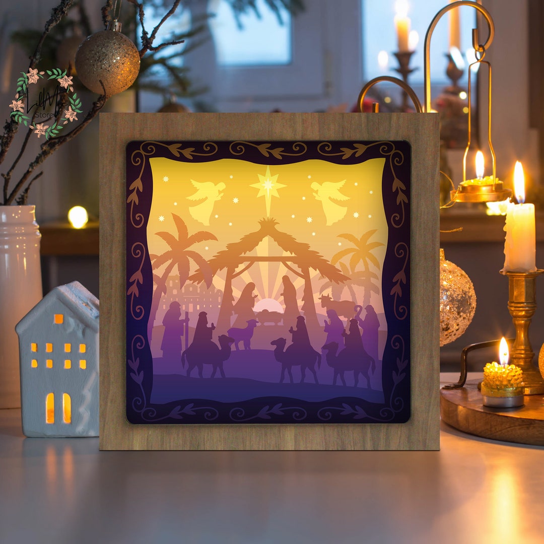 Holy Night 3D Paper Cut Light Box Shadow Box Night Light Bedroom Shadow