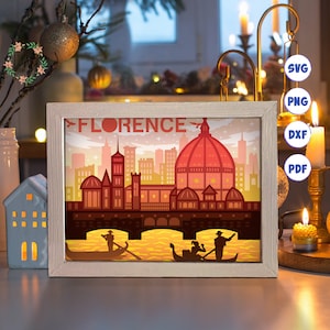 3D Florence Italie, Shadow Box Svg, pour Cricut, pour la Silhouette, modèle en couches, fichier de fichiers papier découpé