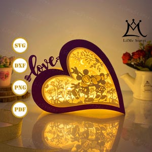 Caja de amor de pareja de ratones, caja de amor de ratón SVG, caja de sombra de ratón, linterna de silueta de ratón, caja 3D de princesa, caja de luz SVG