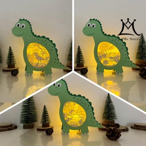 Pack 3 dinosaurussen vak lantaarn papier gesneden, dierlijke lantaarn svg, dierlijke schaduwdoos, dierlijke silhouet lantaarn, dierlijke 3D-box, lichtbak Svg