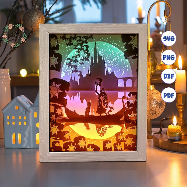 3D Lantern Shadow Box SVG: Lantaarnscène, gelaagde papiersnijbestanden