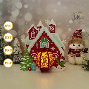 Lanterne de renne maison de Noël découpée en papier, svg lanterne de Noël, boîte ombre de Noël, lanterne silhouette de Noël, boîte 3d renne lanterne, caisson lumineux