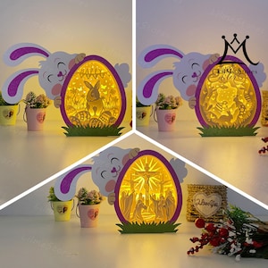 Pack 3 Happy Easter Egg Box Paper Cut, Egg Box svg, Easter Shadow Box, Easter Silhouette Lantern, Easter3d Box, Light Box Svg 2