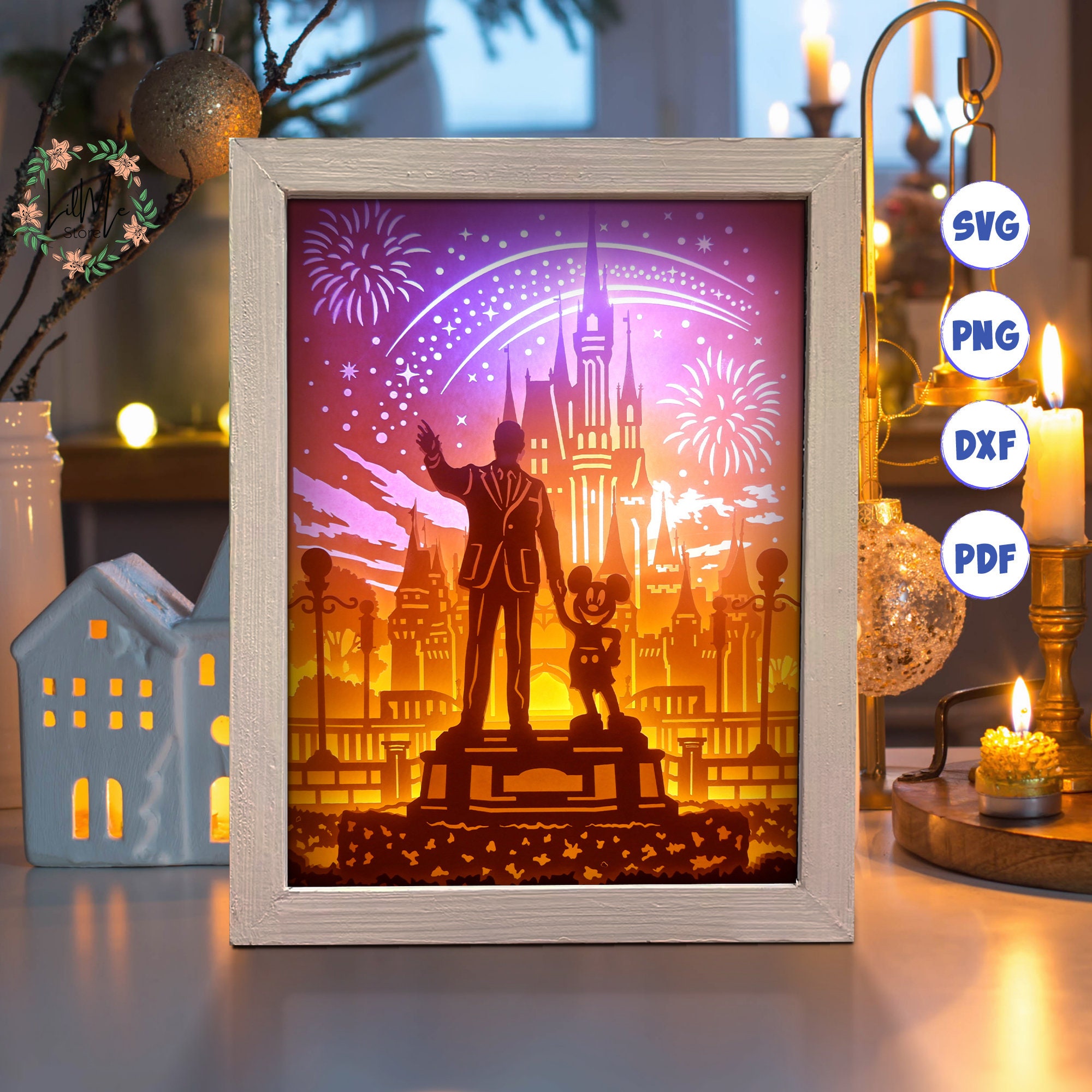 シャドーボックス　完成品　アメリカ　3D 3D 城花火シャドーボックス SVG: レイヤードペーパーカット