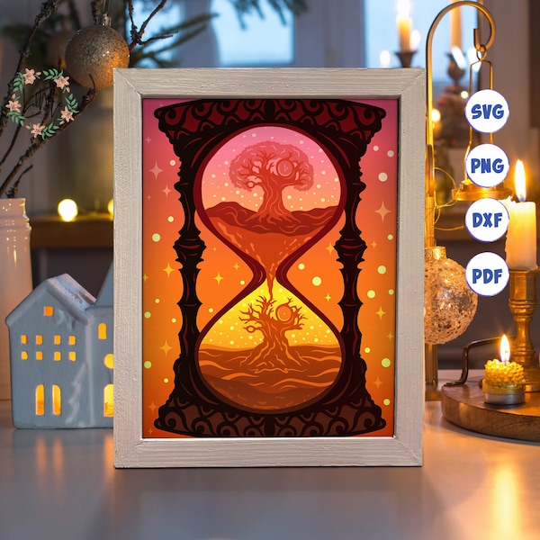 Hourglass 2 Paper Cut Light Box Template, 3D Shadow Box SVG Files, Shadow Box Paper Cut, Light Box SVG, 3D Papercut Light Box SVG File
