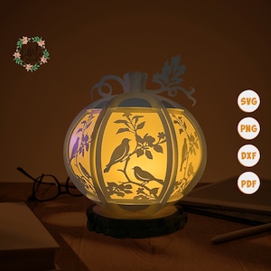 Vogel Laterne Papierschnitt, Kürbis Laterne svg, Halloween Shadow Box, Halloween Silhouette Laterne, Kürbis 3d Box, Light Box svg