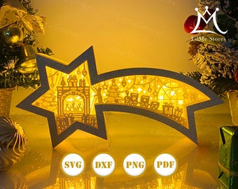 Christmas Fireplace Lantern SVG: Star Box Paper Cut Light Box (Digital Download)