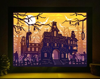 3D Haunted Castle Shadow Box SVG: Cricut, Silhouette Paper Cut Files