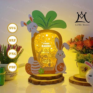 Kaninchen, das Ei hält Karotte Box 2 Papierschnitt, Karotte Laterne svg, Karotte Schattenbox, Karotte Silhouette Laterne, Karotte 3d Box, Light Box svg