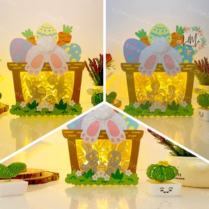 Pack 3 panier de Pâques boîte 1 lanterne papier découpé, lanterne de Pâques svg, boîte d'ombre de Pâques, lanterne Silhouette de Pâques, boîte 3d de Pâques, boîte lumineuse Svg