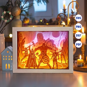 3D Super Heroes 2, Schattenbox-Svg, für Cricut, für Silhouette, Schichtvorlage, Papierschnittdateien